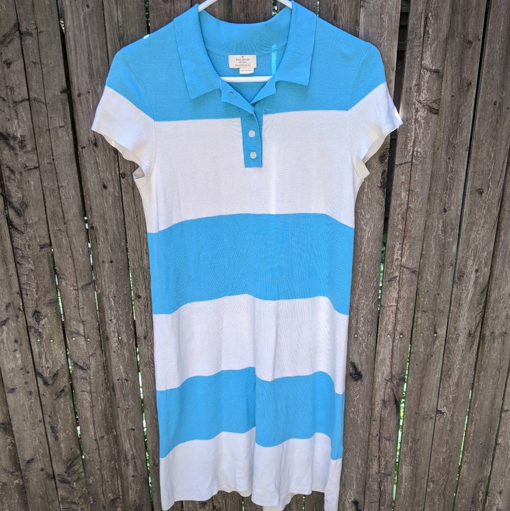 Kate Spade Blue White Stripe Knit Polo Shirt dress S